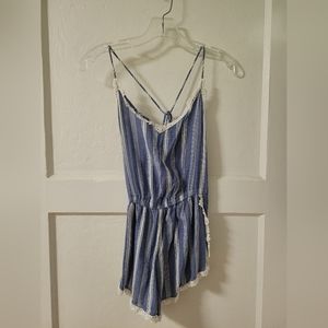 Abercrombie & Fitch Romper Womens XS Blue White Stripe Strappy Lace Tie